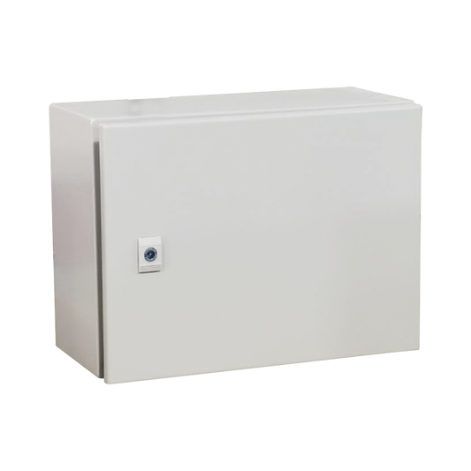 Gabinete de Acero IP66 Uso en Intemperie (400 x 300 x 300 mm) con Placa Trasera Interior MetÃ¡lica y Compuerta Inferior Atornillable (Incluye Chapa y Llave T). Ideal para Centros de Carga y Tableros de Control.