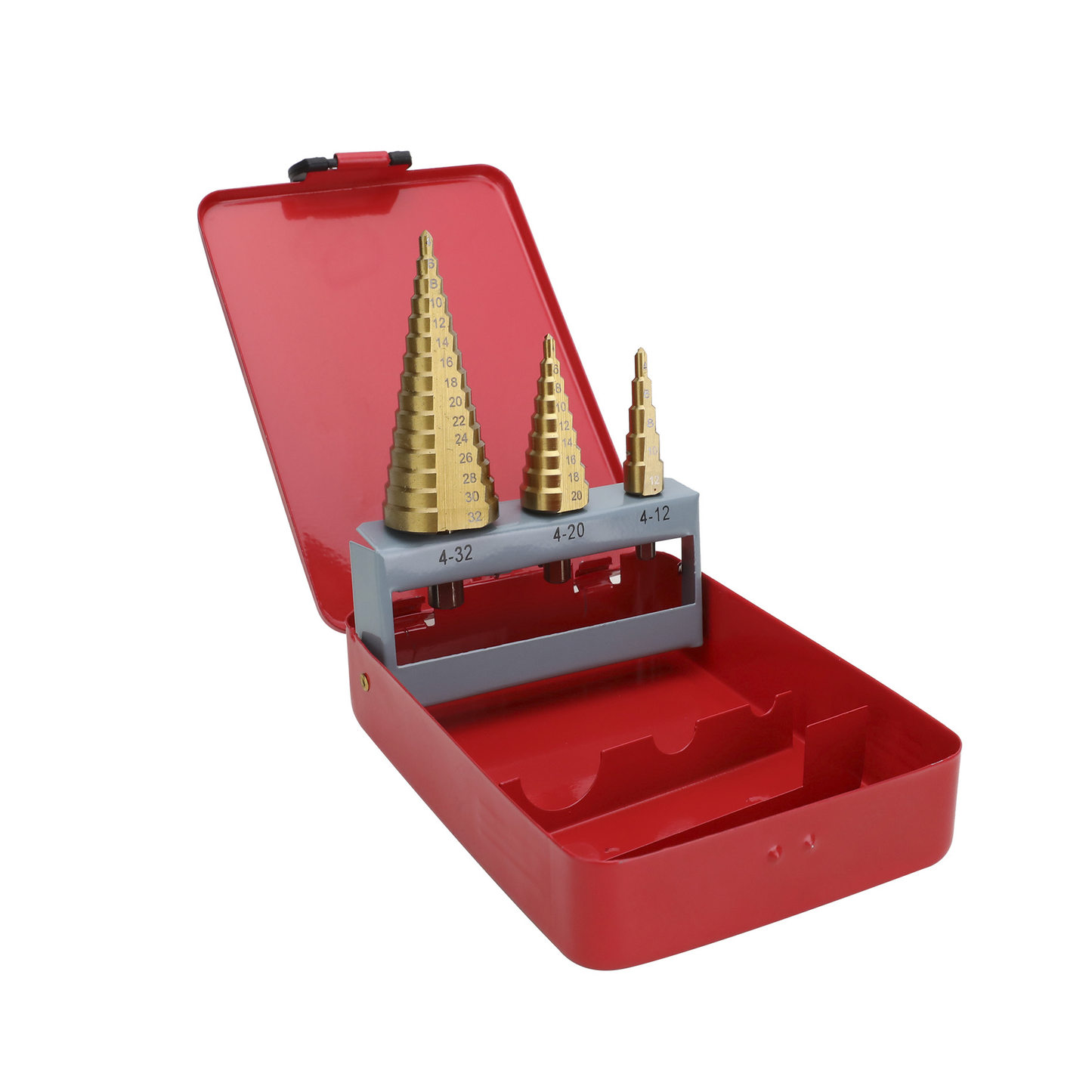 Juego de 3 Brocas Escalonadas HSS 4-12, 4-20, 4-32 mm (Para PlÃ¡stico o Metal).