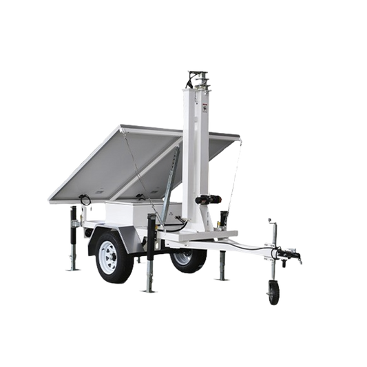 Traila con MÃ¡stil RetrÃ¡ctil de 7.5 m. para Videovigilancia o IluminaciÃ³n, con capacidad para Instalar Paneles y BaterÃ­as