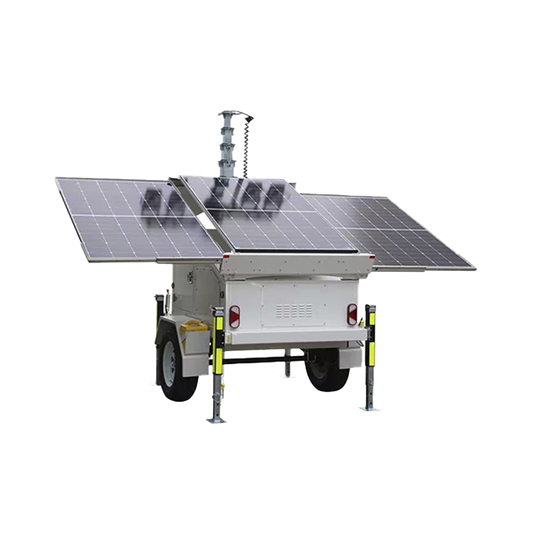 Traila con MÃ¡stil RetrÃ¡ctil de 7.5 m. para Videovigilancia o IluminaciÃ³n, con Bases para Instalar Paneles Solares y BaterÃ­as