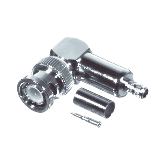 Conector BNC Macho en Ãngulo Recto, Anillo Plegable / RG-58/U, RG-142/U, Niquel /Oro /TeflÃ³n.