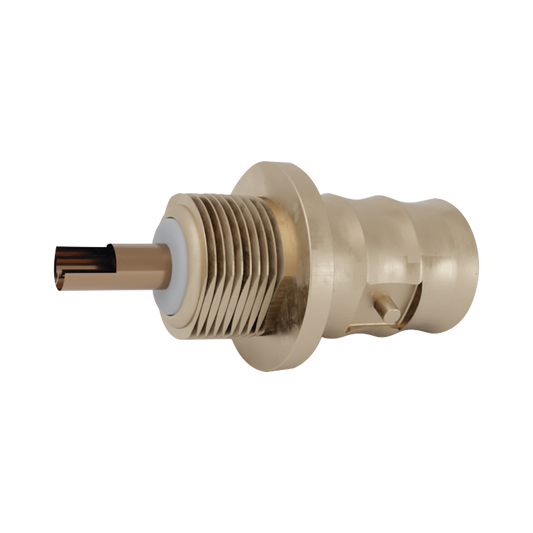 Conector BNC Hembra para Chasis, Soldable, Montaje Frontal D-Plano, Sin Herraje, NÃ­quel/ Oro/ TeflÃ³n.