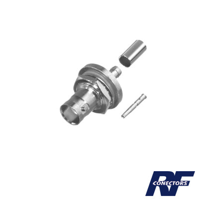 Conector BNC Hembra HermÃ©tico de montaje posterior en D Plano, anillo plegable para RG-142/U.