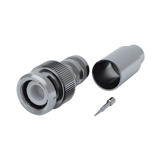 Conector BNC Macho de 75 Ohm, Anillo Plegable para RG-59/U, NÃ­quel/ Oro/ TeflÃ³n.