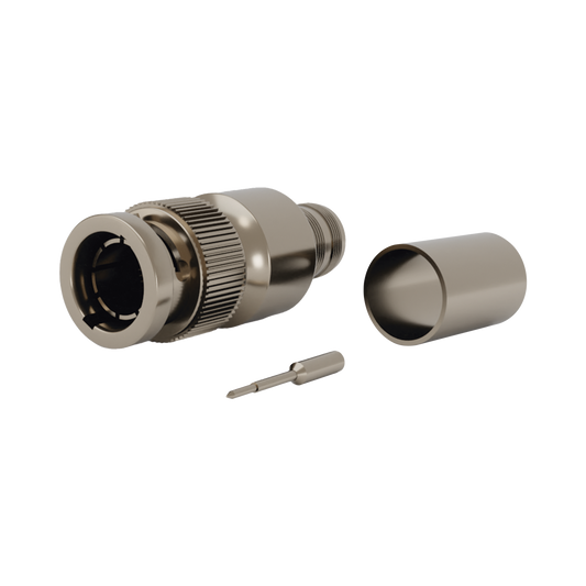 Conector BNC Macho en 75 Ohm, Anillo Plegable para Cable RG-11/U Grupo R1, NÃ­quel/ Oro/ TeflÃ³n.