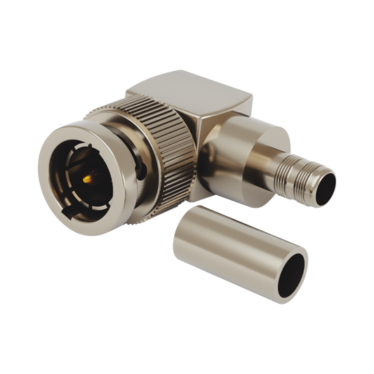 Conector BNC Macho en Ãngulo Recto para 75 Ohm, Anillo Plegable para COMMSCOPE 735 Ã³ Grupo K, NÃ­quel/ Oro/ TeflÃ³n.