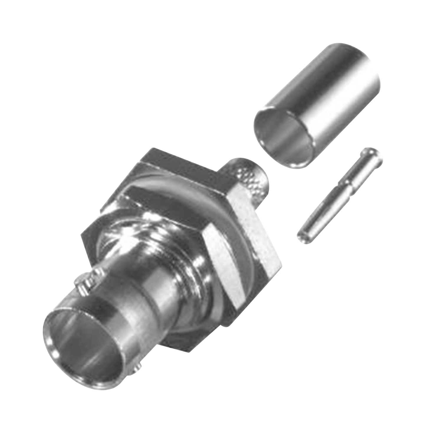 Conector BNC Hembra para Chasis en D-Plano con Aro de Goma, Anillo Plegable para RG-179/U, Grupo S, 75 Ohm, NÃ­quel/ Oro/ TeflÃ³n.