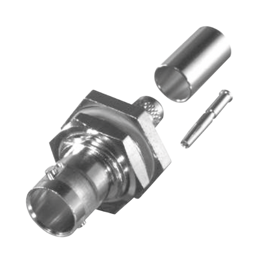 Conector BNC Hembra para Chasis en D-Plano con Aro de Goma, Anillo Plegable para RG-179/U, Grupo S, 75 Ohm, NÃ­quel/ Oro/ TeflÃ³n.