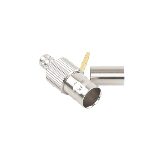 Conector BNC Hembra, 75 Ohm, Anillo Plegable, para RG-59/U, NÃ­quel/ Oro/ Delrin.