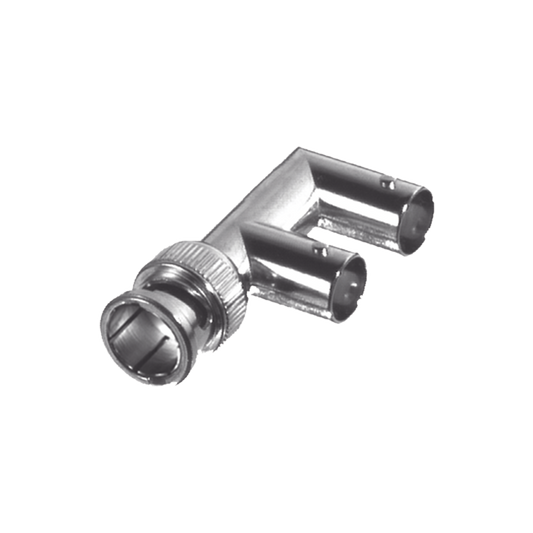 Adaptador Triple en F para 75 Ohm, de Conector BNC Macho a Doble BNC Hembra, NÃ­quel/ Oro/ Delrin.