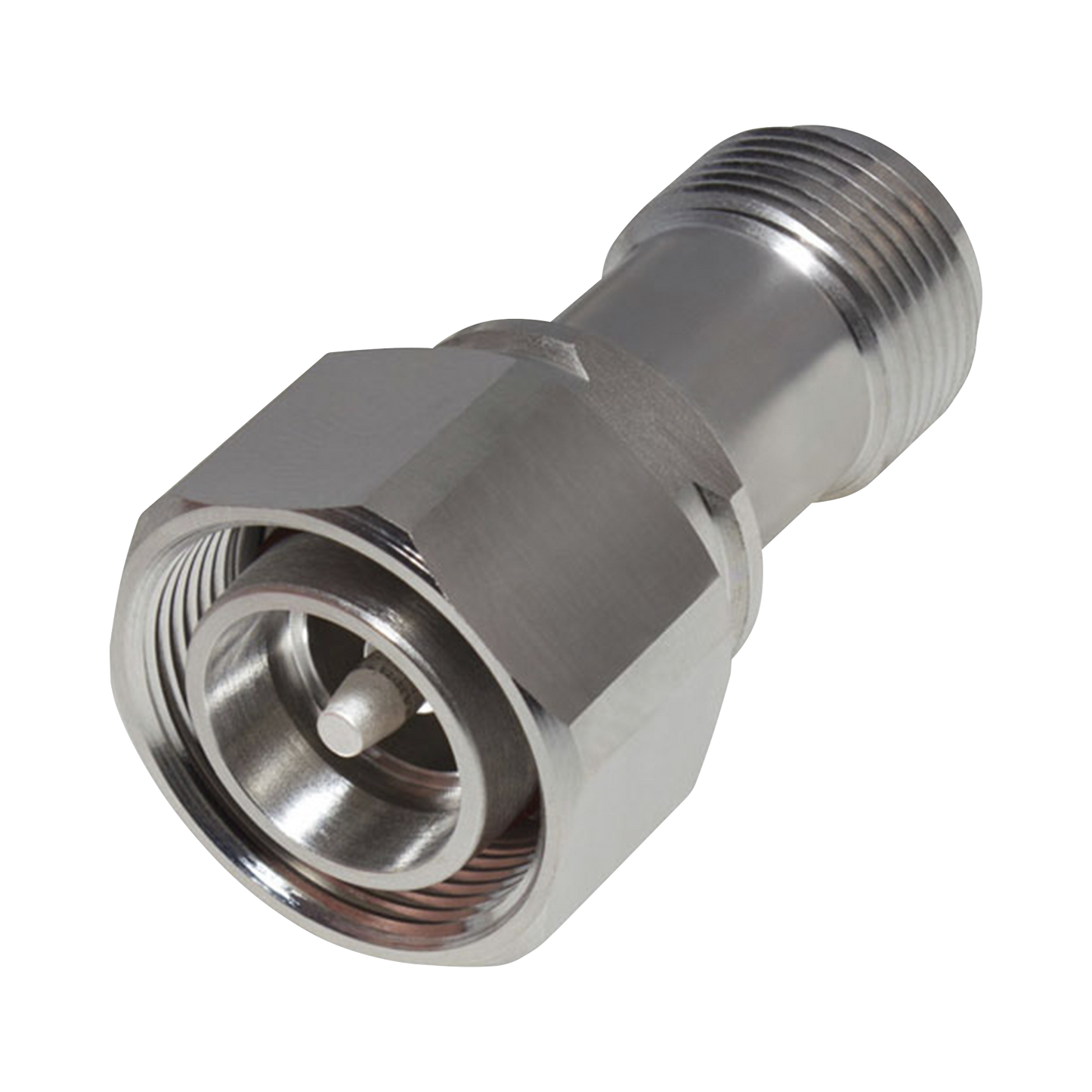 Adaptador en LÃ­nea de Conector 4.3-10 Macho a N Hembra, Bronce Blanco/ Plata/ TeflÃ³n.