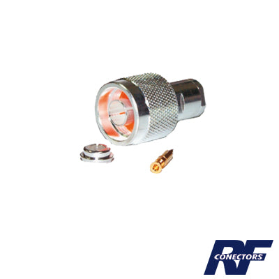 Conector N Macho de Rosca para Cables RG-8/X, LMR-240, BELDEN 9258, Plata / Oro / TeflÃ³n.