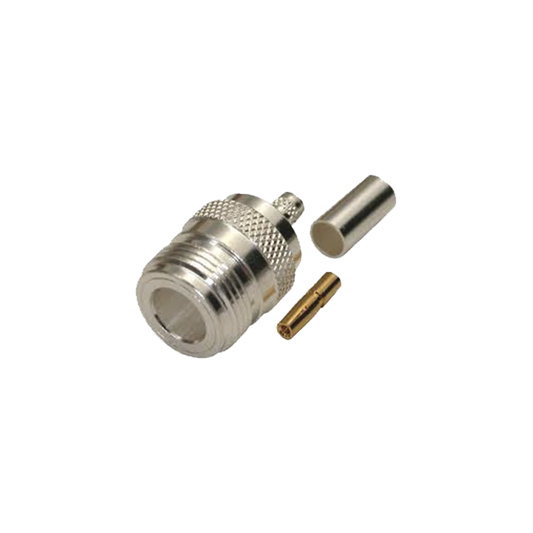 Conector N Hembra, de Anillo Plegable para Cables LMR-240, RG-8/X, 9258, Niquel/Oro/TeflÃ³n.