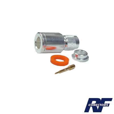 Conector TNC Macho de Rosca en 50 Ohm para cable LMR-400, 9913, 8214, CNT-400, RG8/U-SYS, RFLASH-1113, Plata/ Oro/ TeflÃ³n.