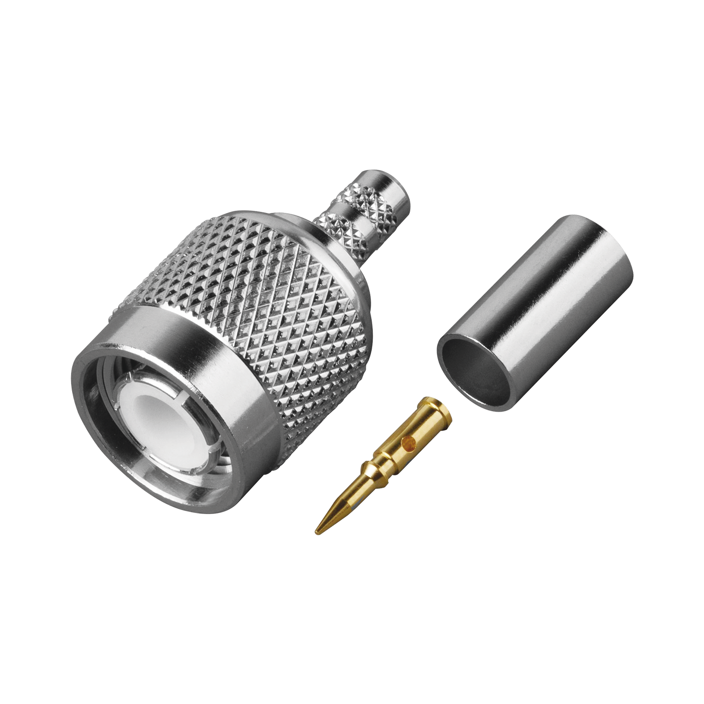 Conector TNC Macho de Anillo Plegable para Cables RG-142/U, Grupo C1, Bronce Blanco/ Oro/ TeflÃ³n.