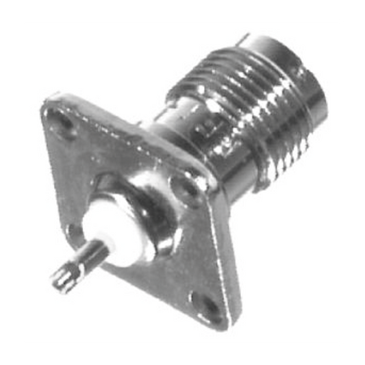 Conector TNC Hembra para Chasis de 4 Perforaciones de 13 mm, Contacto-Berilio Cobre Soldable, NÃ­quel/ Oro/ TeflÃ³n.