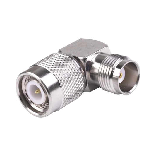 Adaptador de TNC Macho a TNC Hembra en Ãngulo Recto, RoHs Compliant, NÃ­quel/ Oro/ TeflÃ³n.