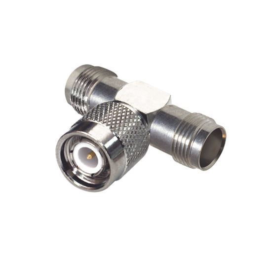 Adaptador en T de TNC Macho a Doble TNC Hembra, NÃ­quel/ Oro/ TeflÃ³n.