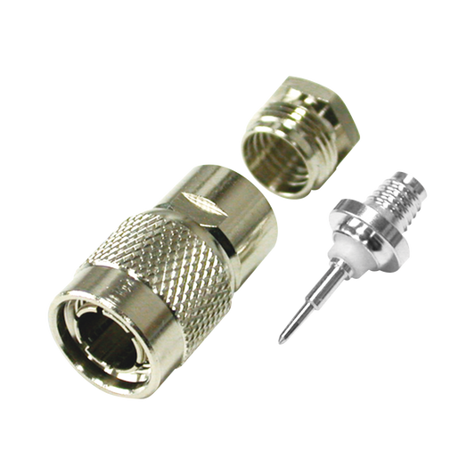 Conector TNC Macho de Rosca para Cable RG-59/U, Grupo D, NÃ­quel/ Plata/ TeflÃ³n.