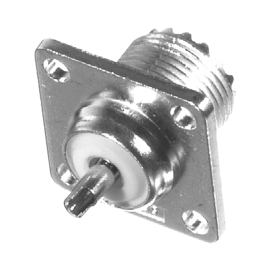 Conector UHF Hembra (SO-239) para Chasis 18 mm, Terminal Soldable, Bronce Blanco/ Oro/ TeflÃ³n.