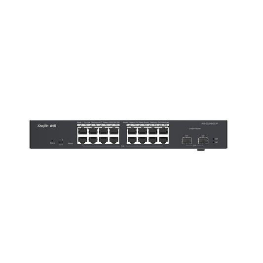 Switch L2 Administrable PoE con 16 puertos Gigabit PoE 802.3af/at + 2 SFP para fibra 1Gb, gestiÃ³n gratuita desde la nube, 240w