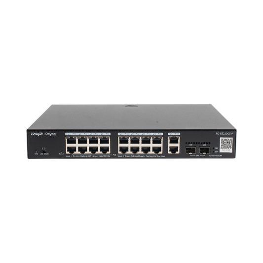 Switch L2 Administrable PoE con 16 puertos Gigabit PoE 802.3af/at + 2 SFP para fibra 1Gb, gestiÃ³n gratuita desde la nube, 240w