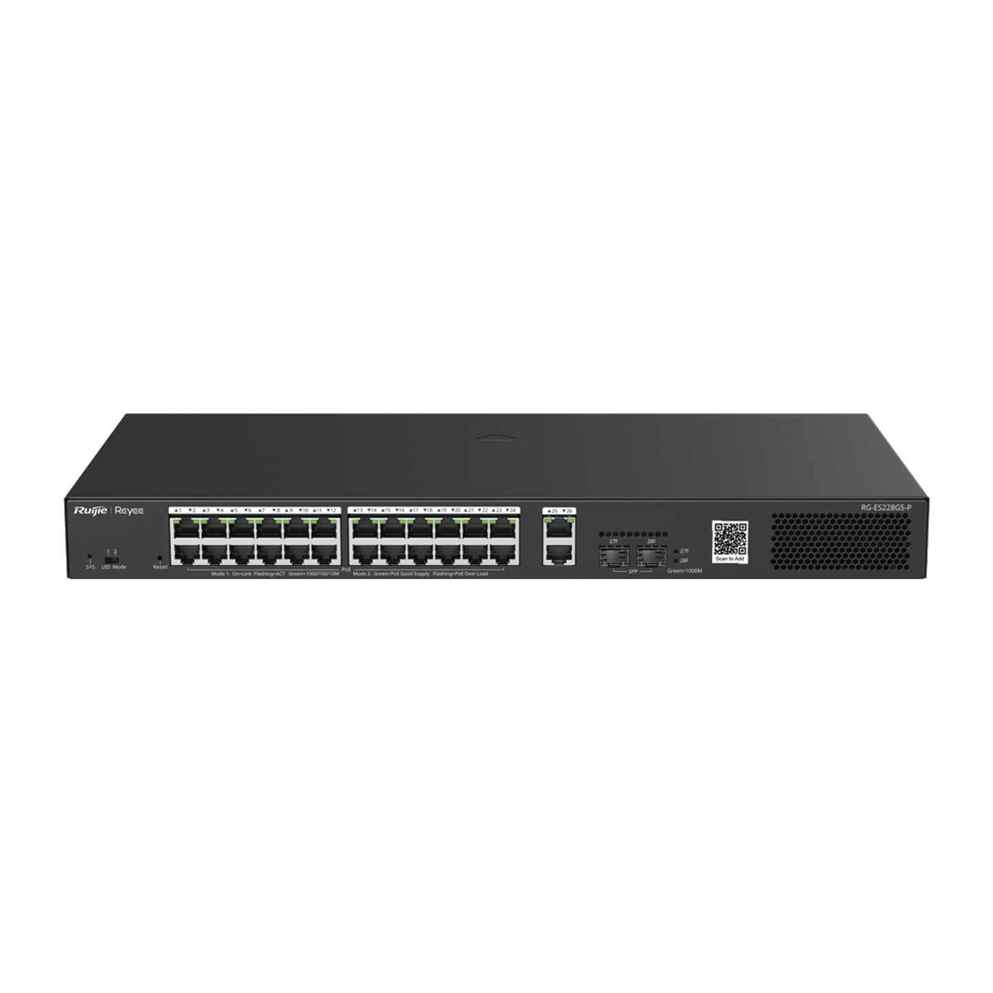 Switch Smart PoE con 24 puertos Gigabit PoE 802.3af/at + 2 SFP para fibra 1Gb, gestiÃ³n gratuita desde la nube, 370w