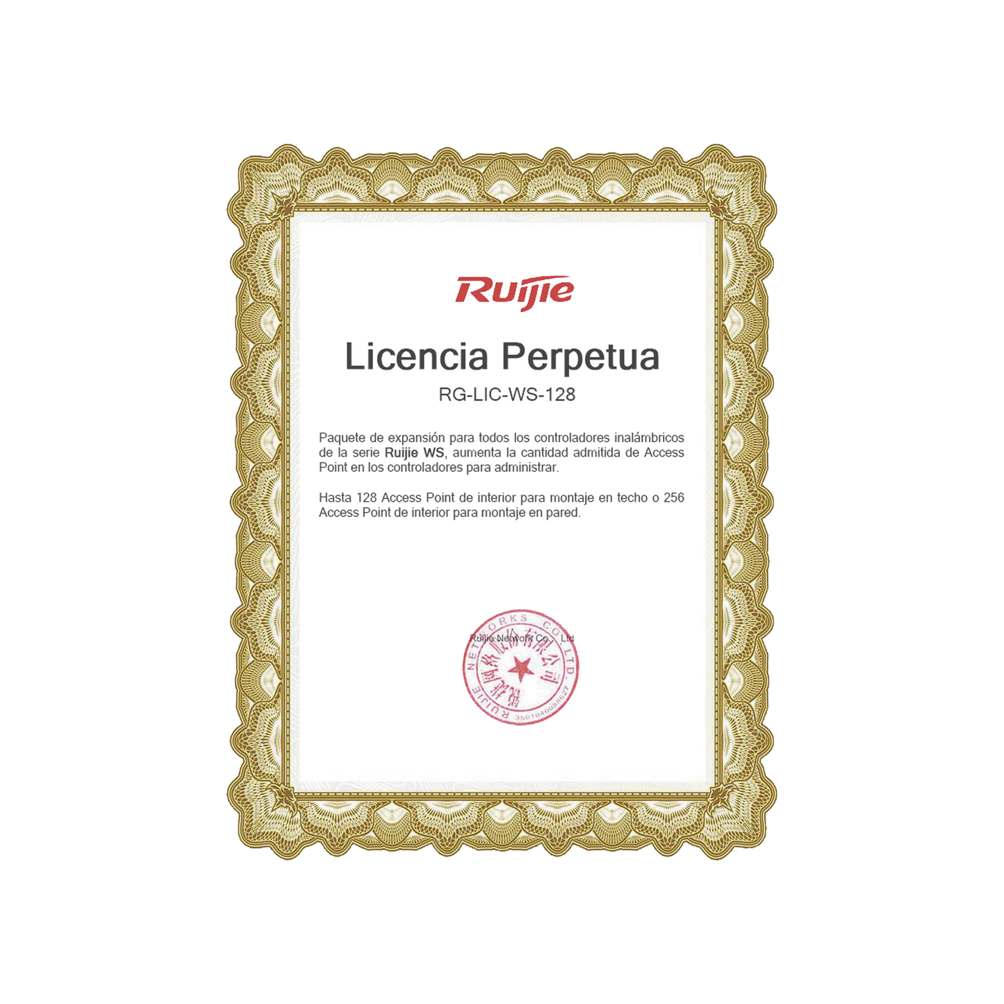 Paquete de expansiÃ³n para controladores inalÃ¡mbricos serie Ruijie WS hasta 128 APs interior en techo o 256 APs interior montaje en pared.