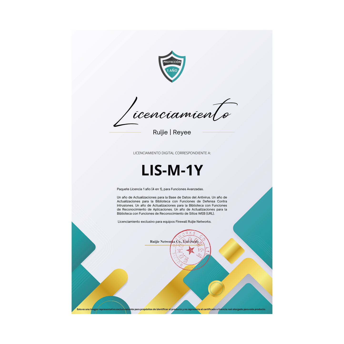Paquete Licencia 1 aÃ±o  (4 en 1), para Funciones Avanzadas Firewall modelo RG-WALL1600-Z3200-S