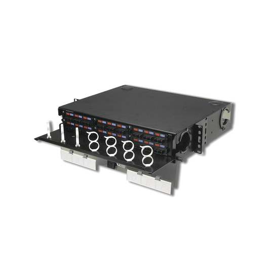 Panel de Conexión de Fibra Óptica (RIC3) Para Rack de 19in, Acepta 6 Placas Quick Pack, Hasta 144 Fibras, 2 UR