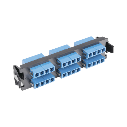 Placa acopladora de Fibra Óptica Quick-Pack, Con 6 Conectores LC/UPC Quad (24 Fibras), Para Fibra Monomodo, Azul