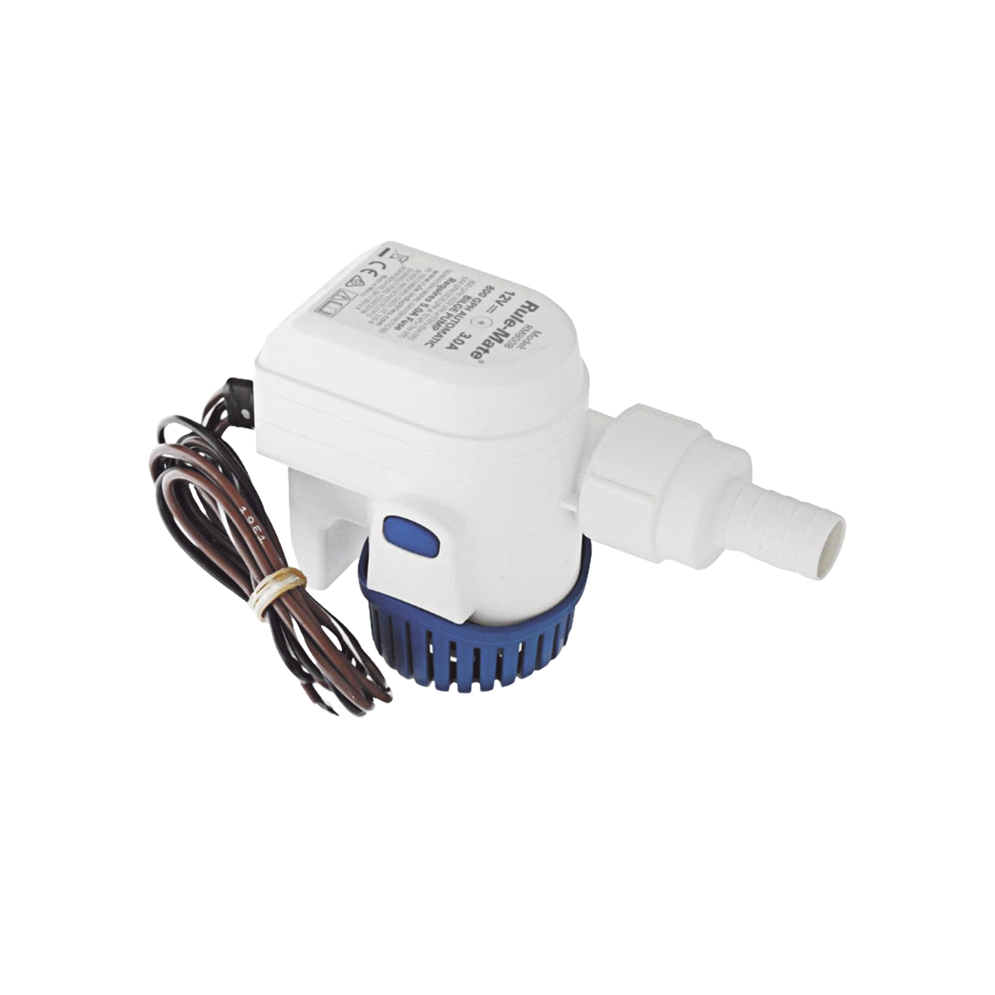 Bomba sumergible de achique automatizada de 800 galones por hora, para conexiÃ³n de 12 Volts de corriente directa.