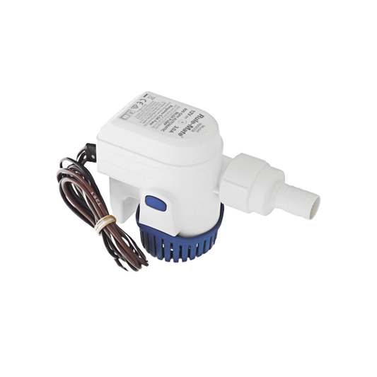 Bomba sumergible de achique automatizada de 800 galones por hora, para conexiÃ³n de 12 Volts de corriente directa.