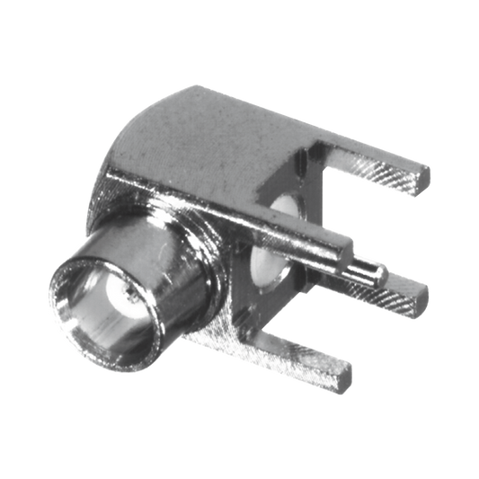 Conector MCX Hembra en Ãngulo Recto para Montaje en PCB, Oro/ Oro/ TeflÃ³n.