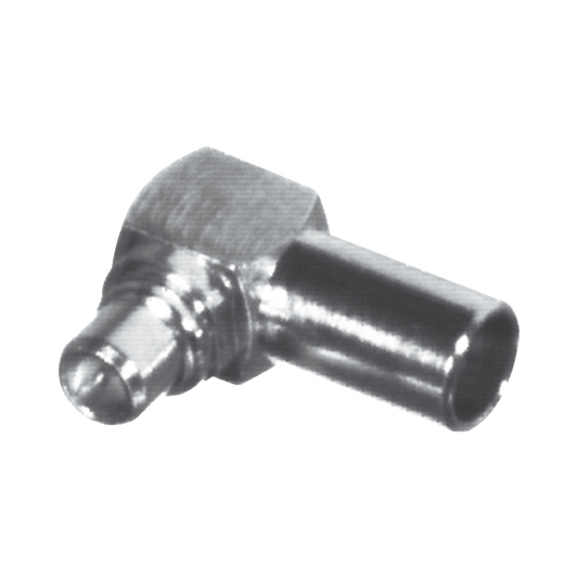 Conector MMCX Macho en Ãngulo Recto para Soldar en Cable Semi-RÃ­gido de 0.085", Grupo SR1, Oro/ Oro/ TeflÃ³n.