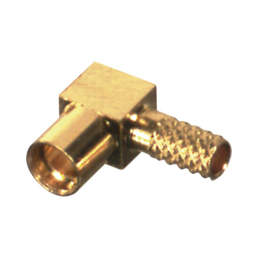 Conector MMCX Hembra en Ãngulo Recto de Anillo Plegable para Cable RG-174/U, Grupo B, Oro/ Oro/ TeflÃ³n.