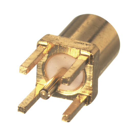 Conector MMCX Hembra para Montaje Vertical con 4 Patas y Terminal para soldar en PCB, Oro/ Oro/ TeflÃ³n.