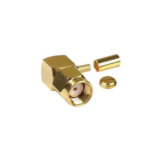 Conector SMA Macho Inverso en Ãngulo Recto, Anillo Plegable/ RG-174/U, BELDEN 8216, Oro/ Oro/ TeflÃ³n.