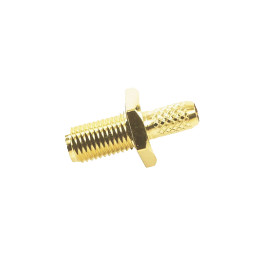 Conector SMA Hembra Inverso de Chasis en D Plano, Anillo Plegable para Cable RG-142/U, Oro/ Oro/ TeflÃ³n.