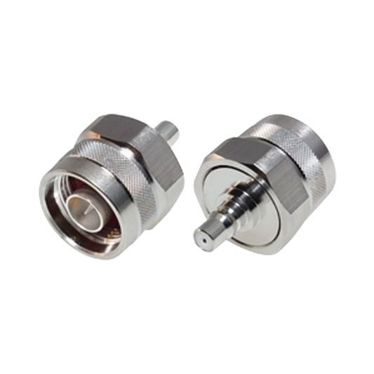 Adaptador de Bajo PIM, Interserie de Conector N Macho a QMA (Quick Mate) Hembra, Bronce Blanco/ Oro/ TeflÃ³n.