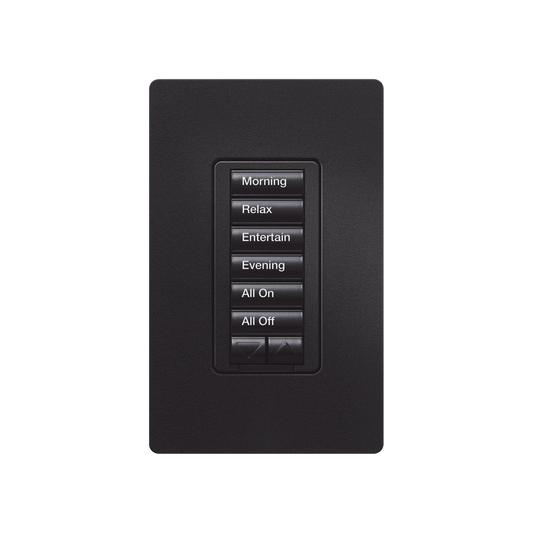 Teclado seetouch 6 botones, 2 botones subir/bajar, programe escenas diferentes en cada botÃ³n, color negro.