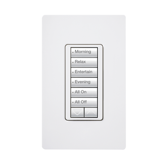 (RadioRA2) Teclado seetouch 6 botones, 2 botones subir/bajar, programe escenas diferentes en cada botÃ³n.