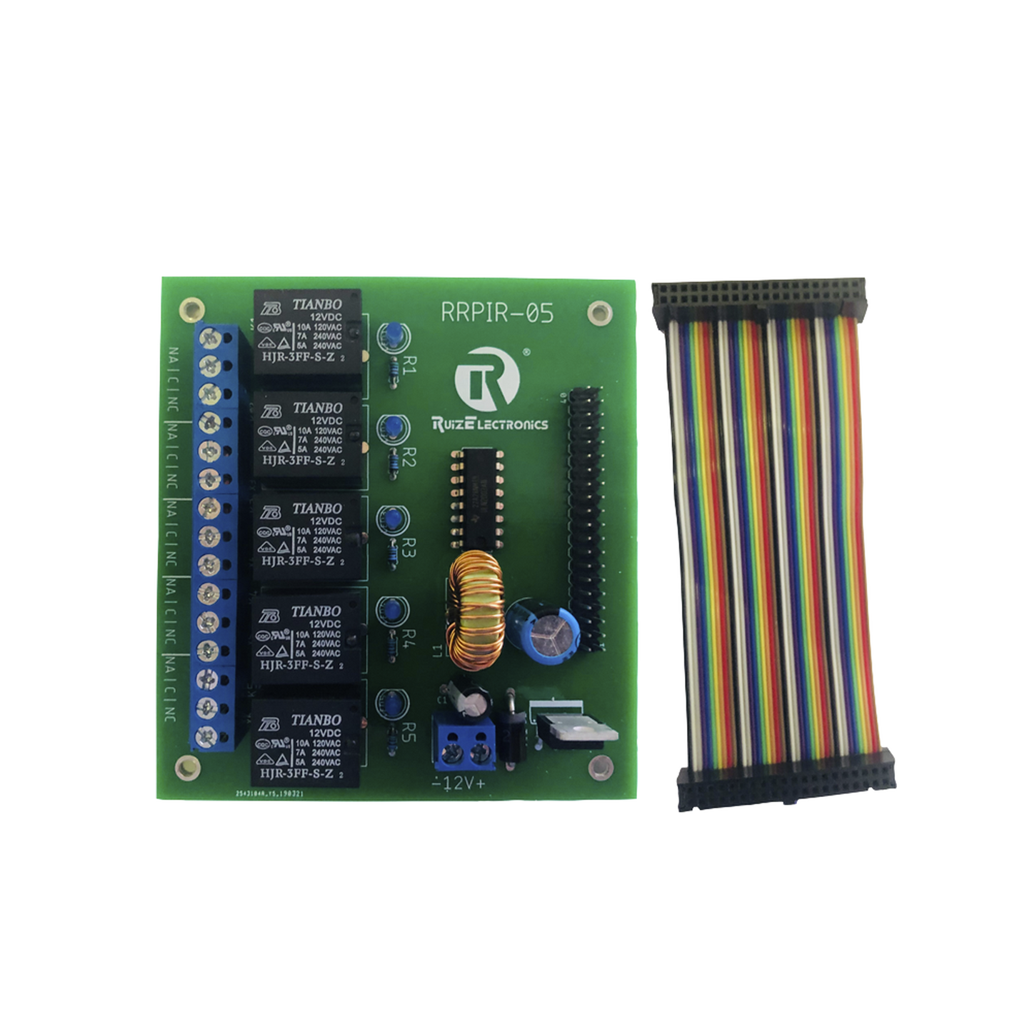 Tablilla interfaz de 5 relevadores con arnÃ©s 20x2 pines para Raspberry Pi