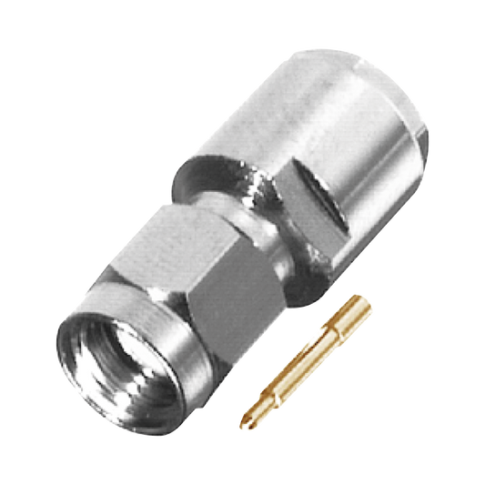 Conector SMA Macho de Rosca para RG-58/U, LMR-195, Grupo C, NÃ­quel/ Oro/ TeflÃ³n.?