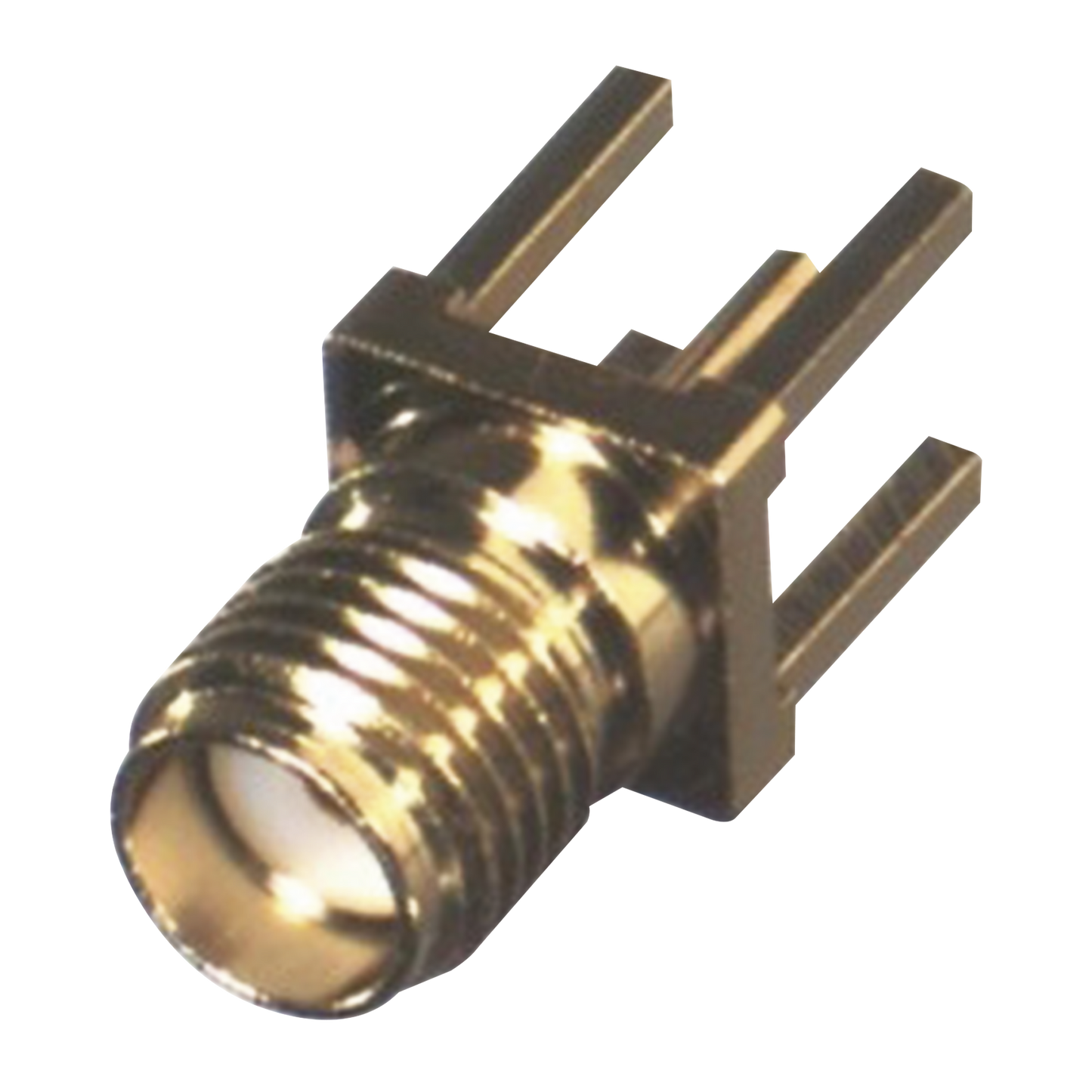 Conector SMA Hembra de Montaje Vertical con Terminal y 4 Patas Largas para PCB, Oro/Oro/TeflÃ³n.