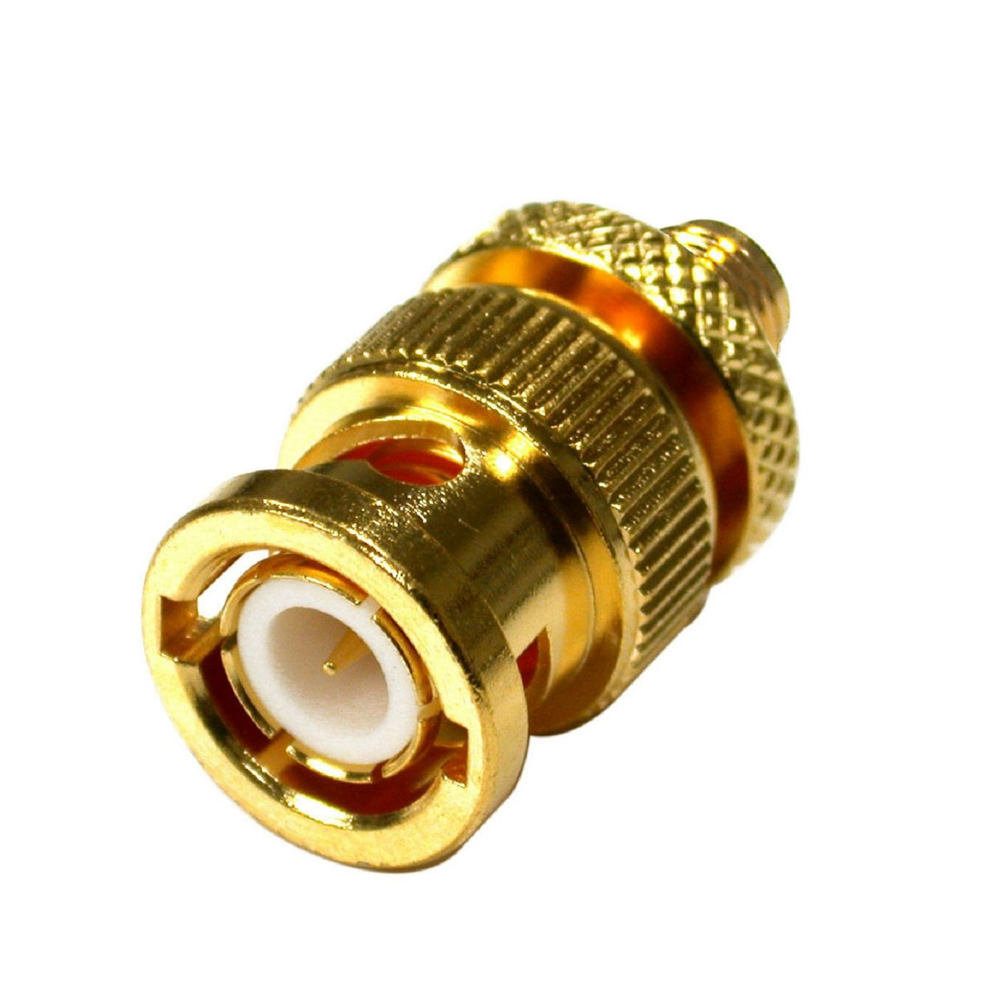 Adaptador en Linea de Conector SMA Hembra a BNC Macho, Oro/ Oro/ TeflÃ³n.
