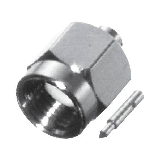 Conector SMA Macho de Pared Gruesa para Cable Semi-Rigido de 0.085" de DÃ­ametro, SR1, Inox.-Oro/ Oro/ TeflÃ³n.