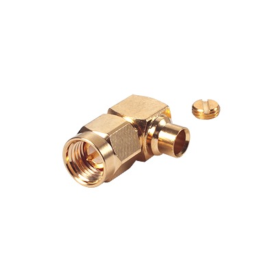 Conector SMA Macho en A/R para Cable Semi-Rígido de 0.141" de Diámetro, Oro/ Oro/ Teflón.