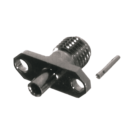 Conector SMA Hembra para Panel de 2 Hoyos para Cable Semi-Rigido de 0.085", Grupo SR1 NÃ­quel/ Oro/ TeflÃ³n.