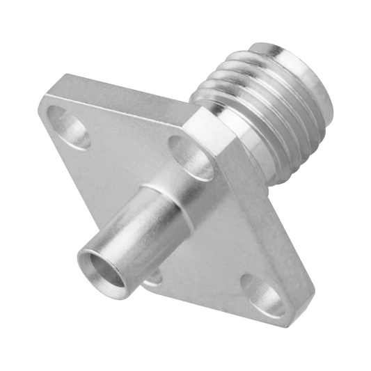 Conector SMA Hembra, 4 Hoyos en Panel de 13 mm, Soldable en Cable Semi-RÃ­gido de 0.047" DiÃ¡metro, Grupo SR0, SS-Oro/ Oro/ TeflÃ³n.